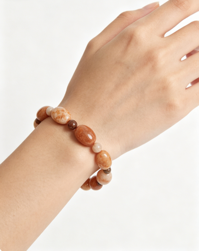 Oval multi-color coral jade bracelet