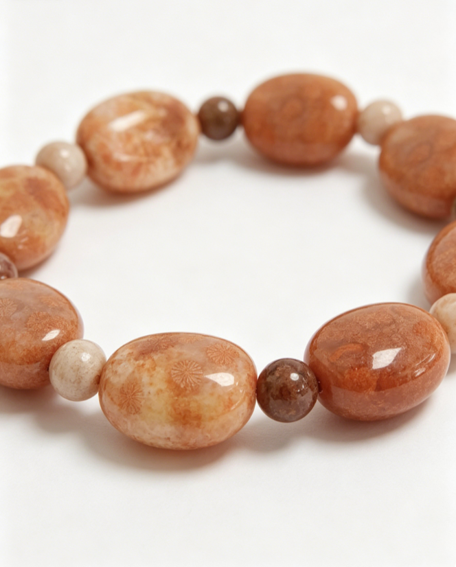 Oval multi-color coral jade bracelet