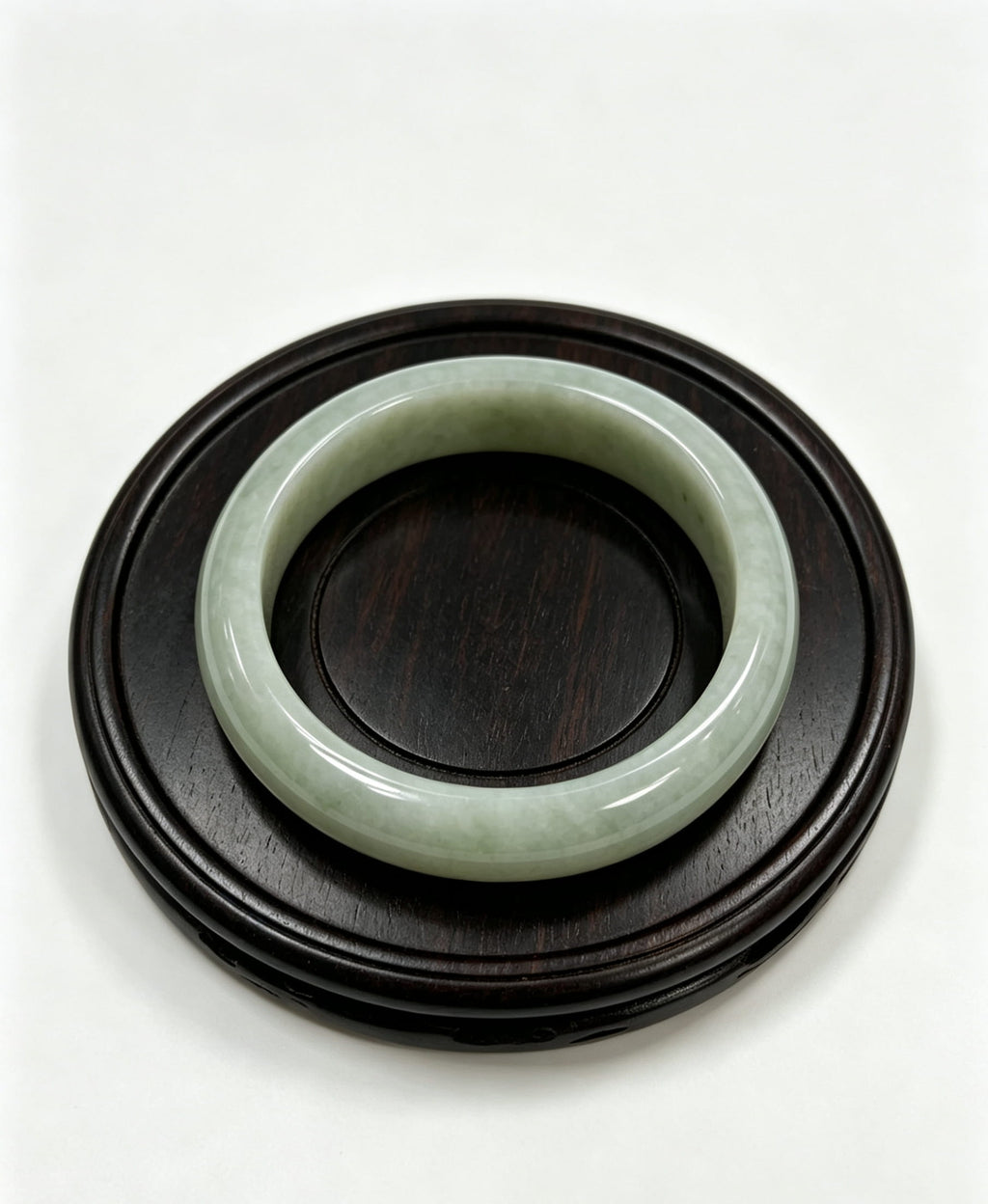 Glutinous Jadeite Wide Bangle, Light Cyan Base with Light Bean Green, Classic Safe Bangle