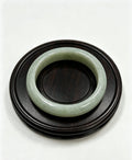 Glutinous Jadeite Wide Bangle, Light Cyan Base with Light Bean Green, Classic Safe Bangle