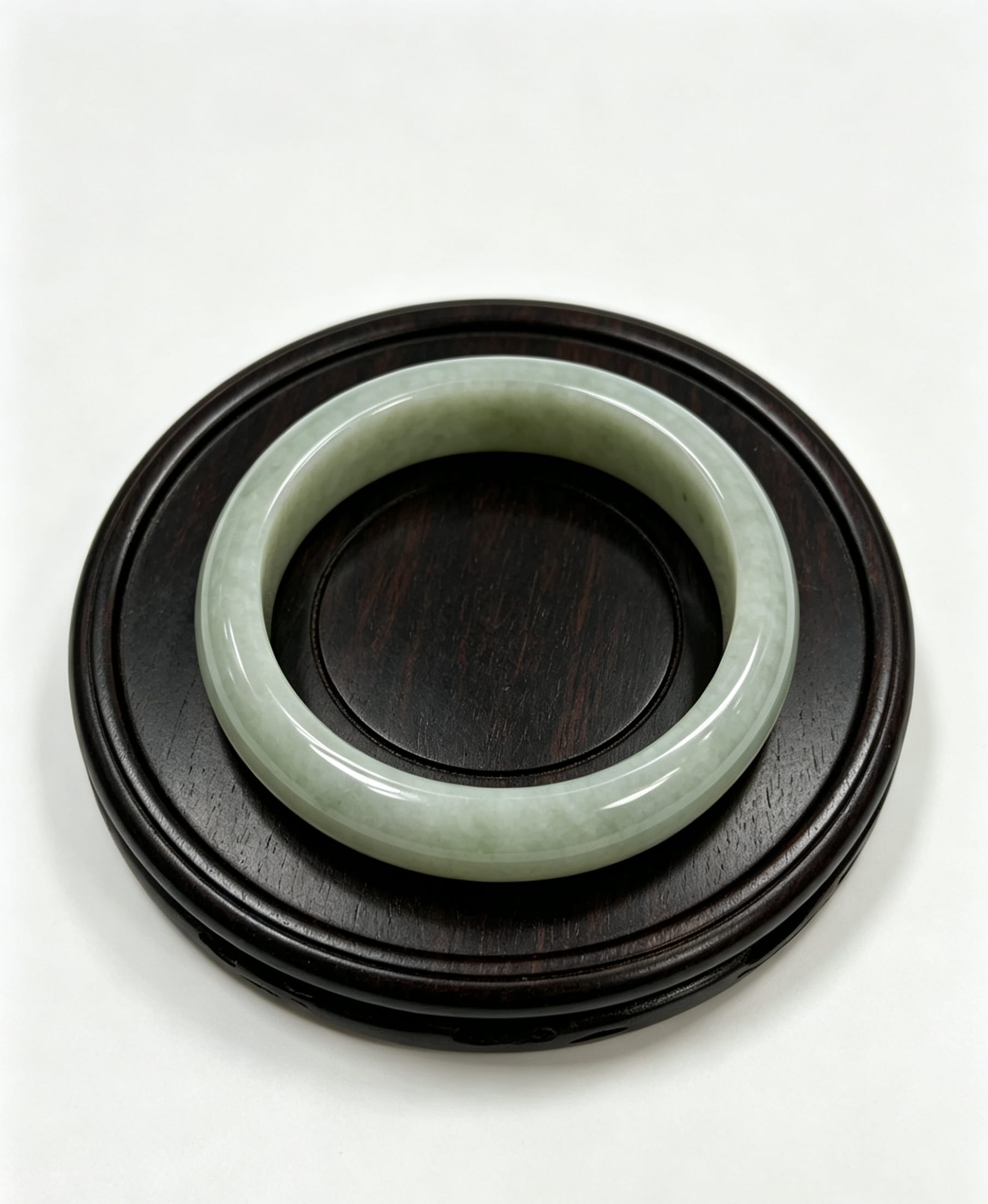 Glutinous Jadeite Wide Bangle, Light Cyan Base with Light Bean Green, Classic Safe Bangle